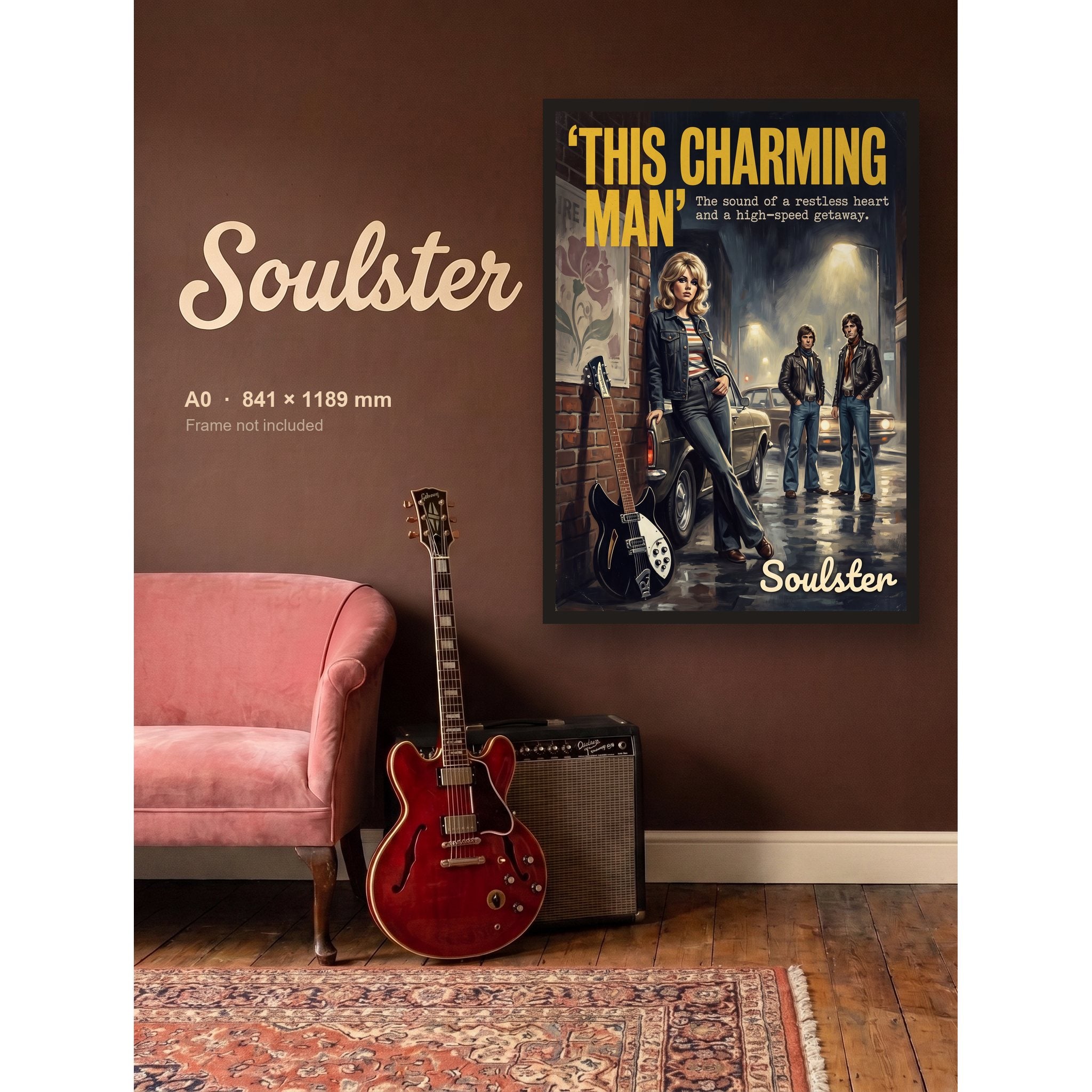 This Charming Man - 1970s Print shown framed on a wall in A0 size. Frame not included.