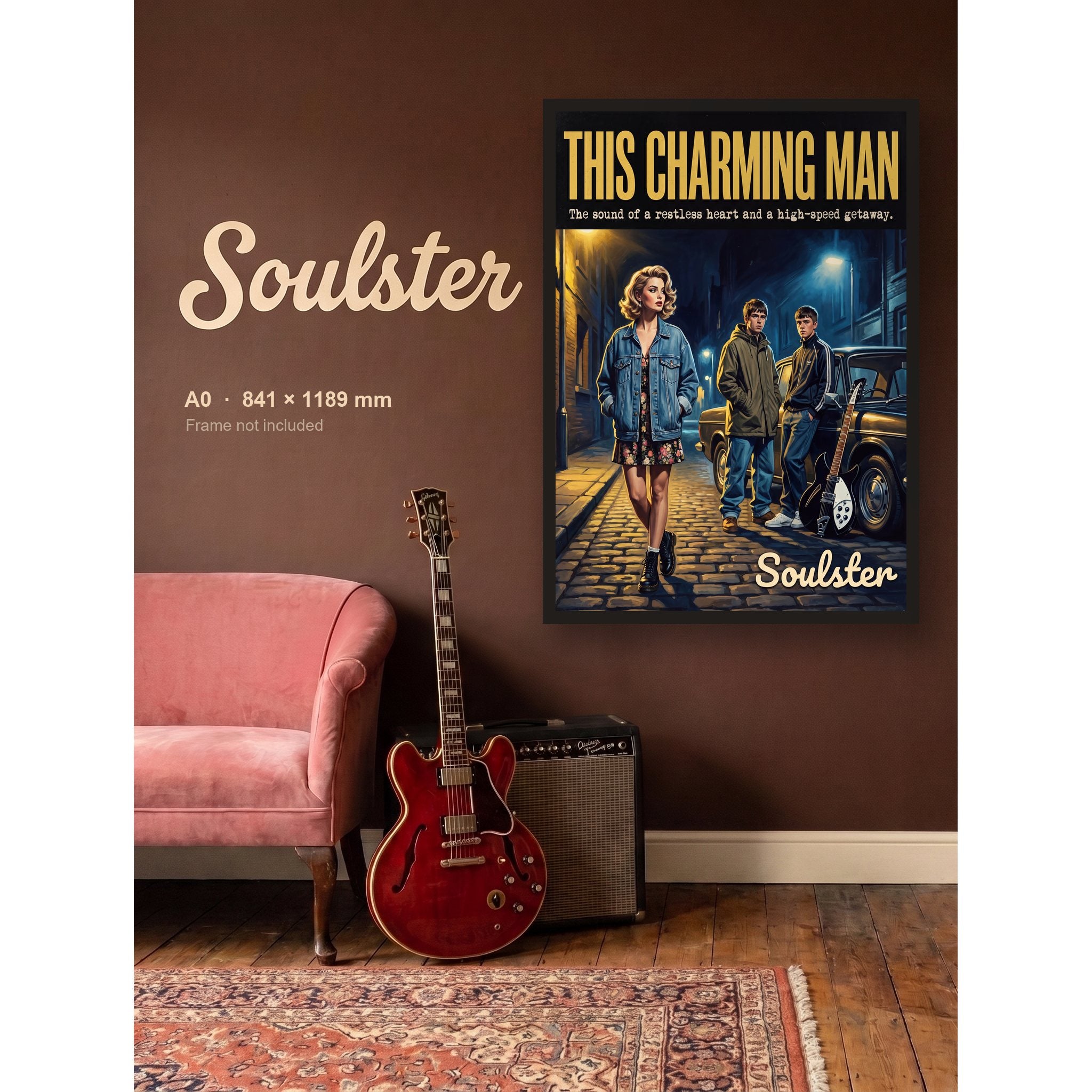 This Charming Man - 1990s Print shown framed on a wall in A0 size. Frame not included.
