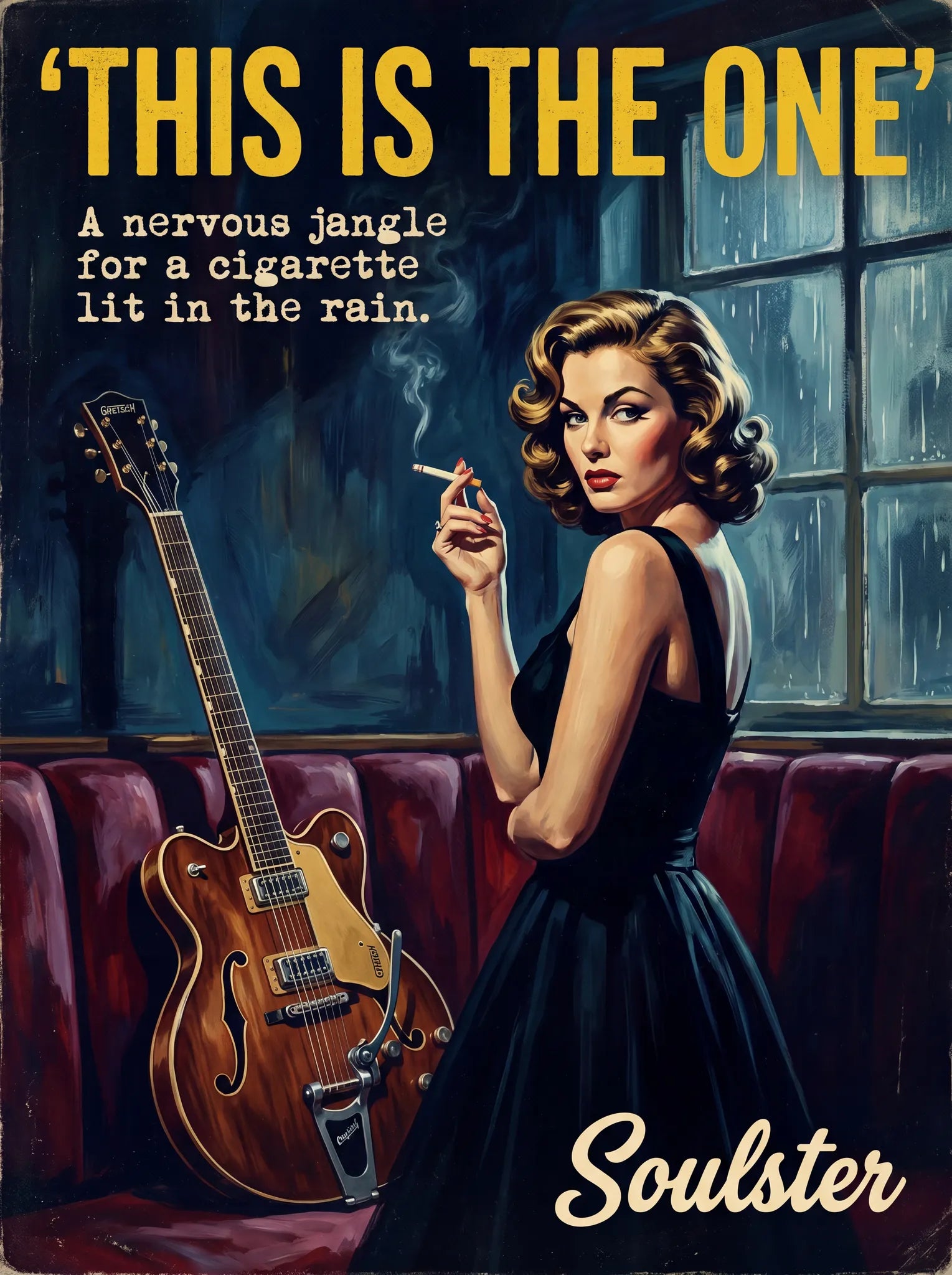 Soulster cinematic vintage pulp book cover art print illustration styled in a classic 1950s design layout inspired by This Is The One.