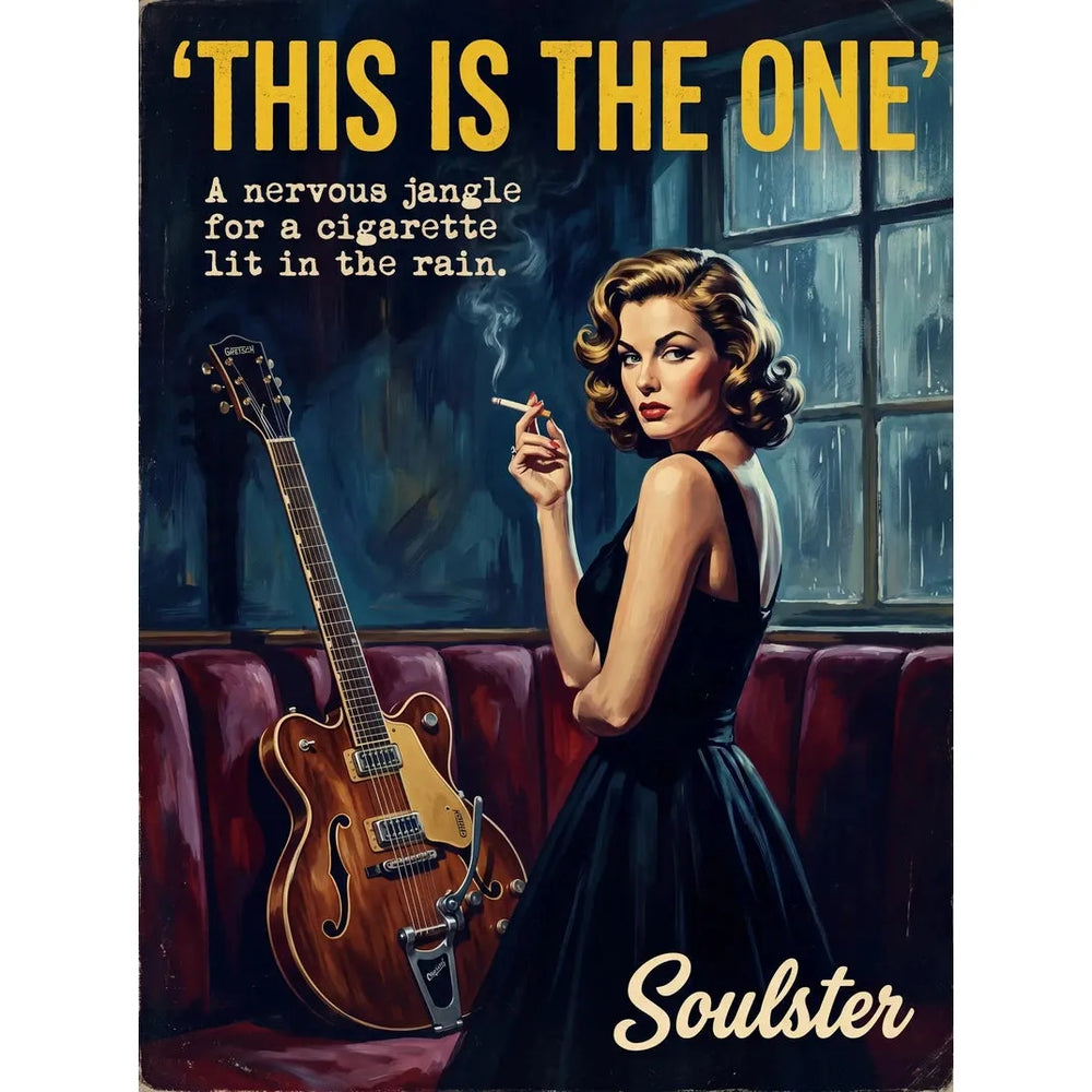 Soulster cinematic vintage pulp book cover art print illustration styled in a classic 1950s design layout inspired by This Is The One.