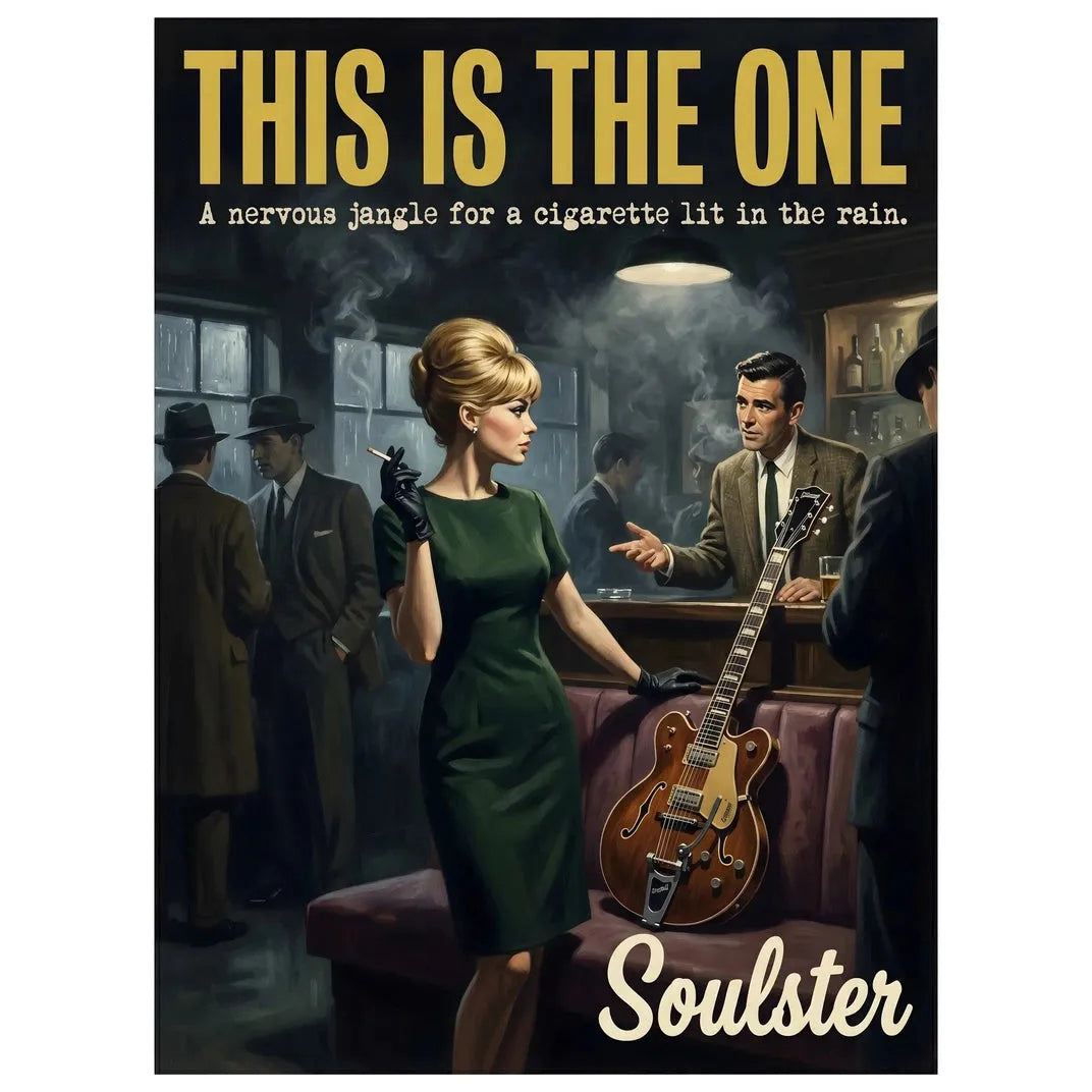 Soulster cinematic vintage pulp book cover art print illustration styled in a classic 1960s design layout inspired by This Is The One.