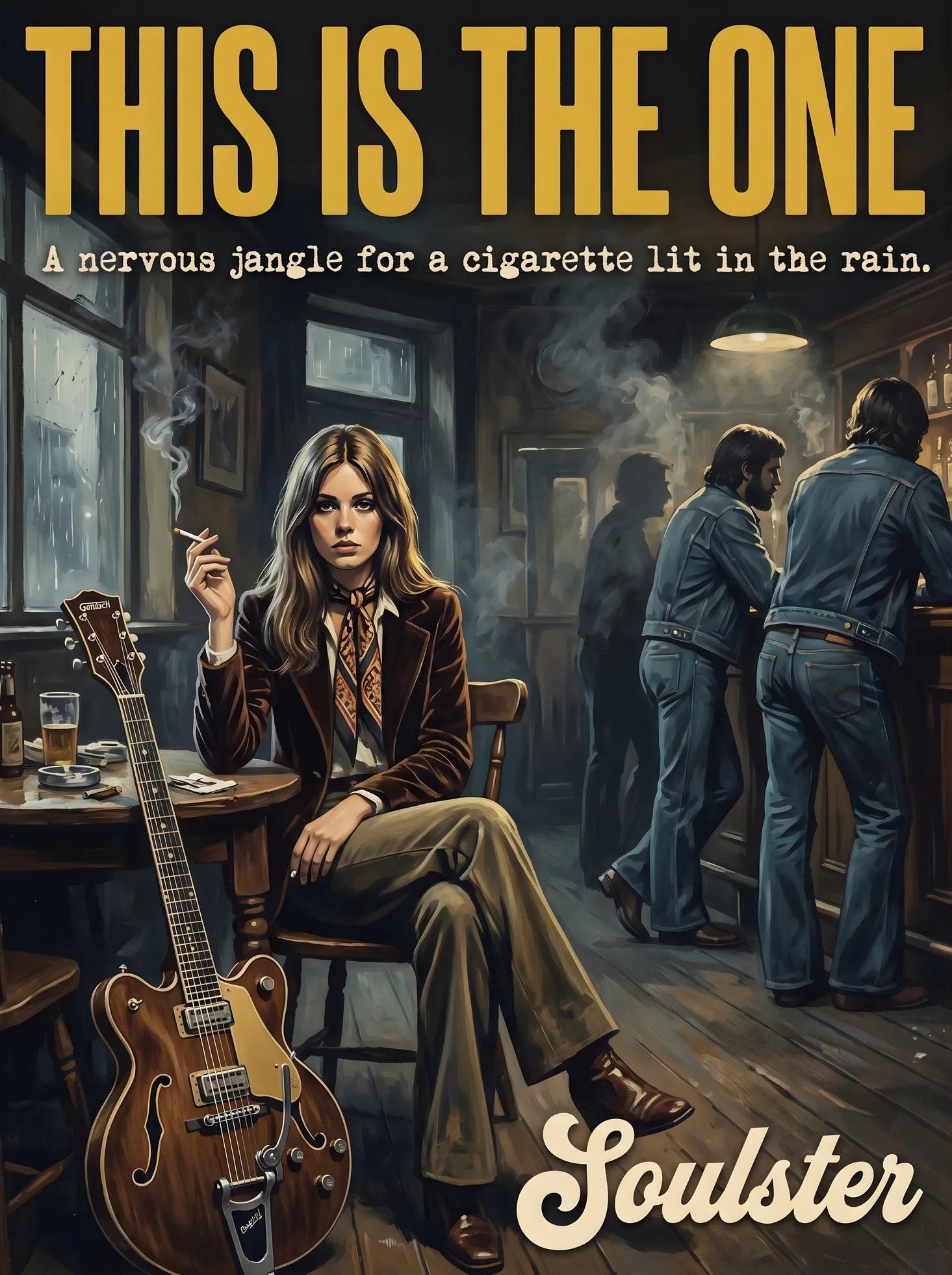 Soulster cinematic vintage pulp book cover art print illustration styled in a classic 1970s design layout inspired by This Is The One.