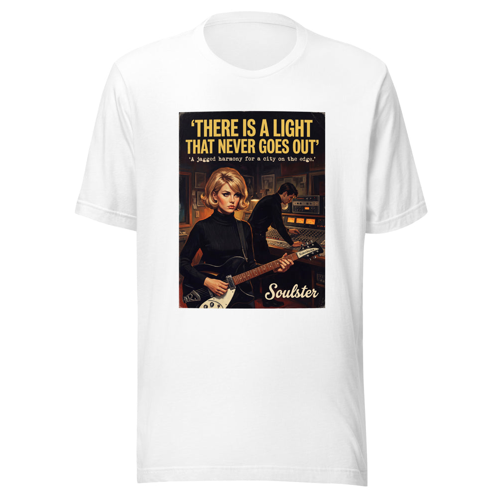 Soulster premium studio edition graphic t-shirt inspired by the timeless music legacy of There Is A Light That Never Goes Out.
