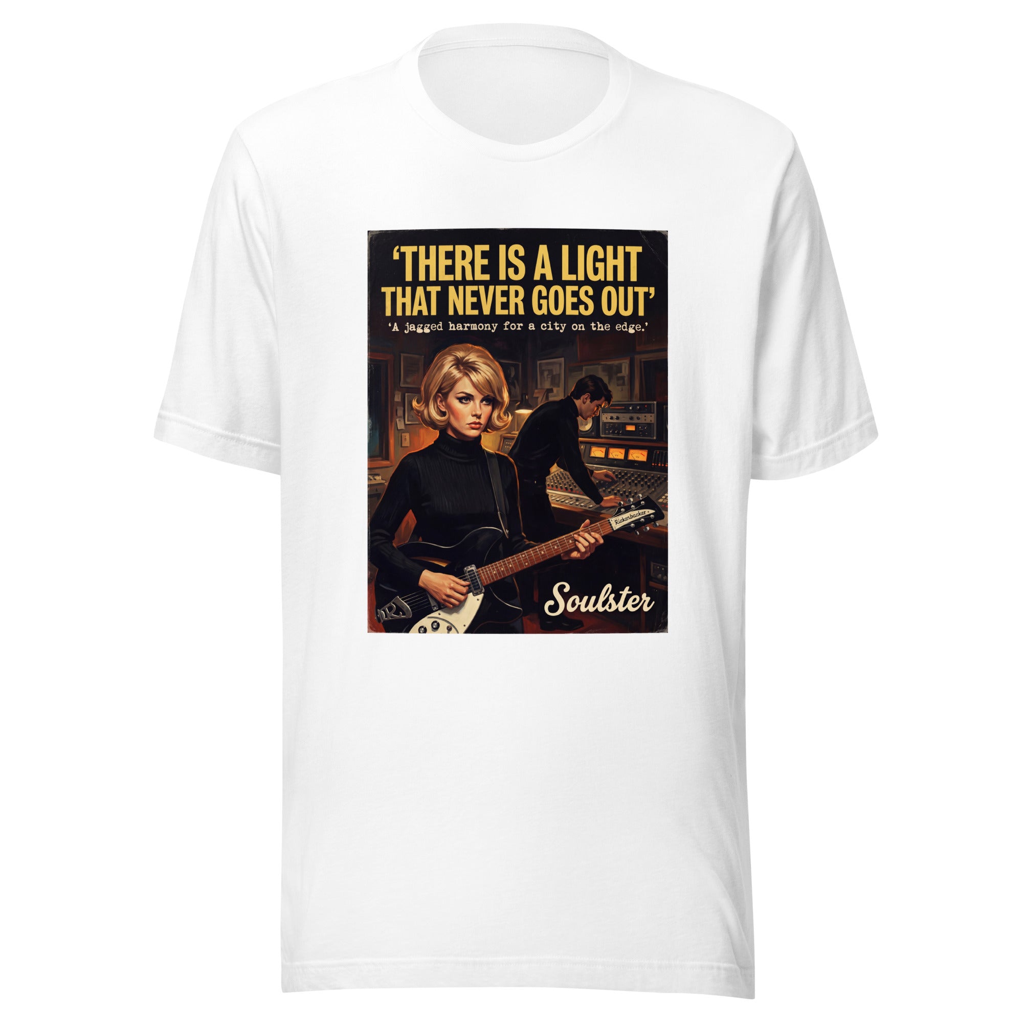 Soulster premium studio edition graphic t-shirt inspired by the timeless music legacy of There Is A Light That Never Goes Out.