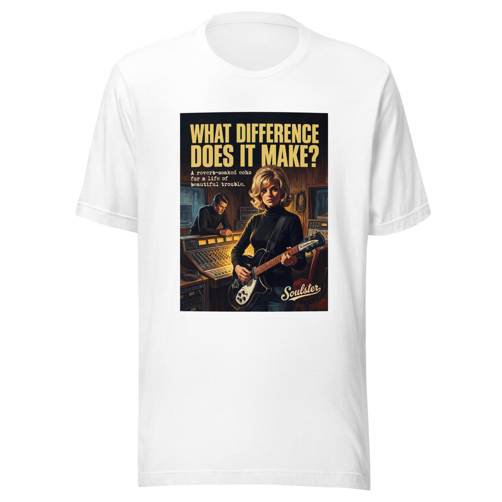 Soulster premium studio edition graphic t-shirt inspired by the timeless music legacy of What Difference Does It Make.