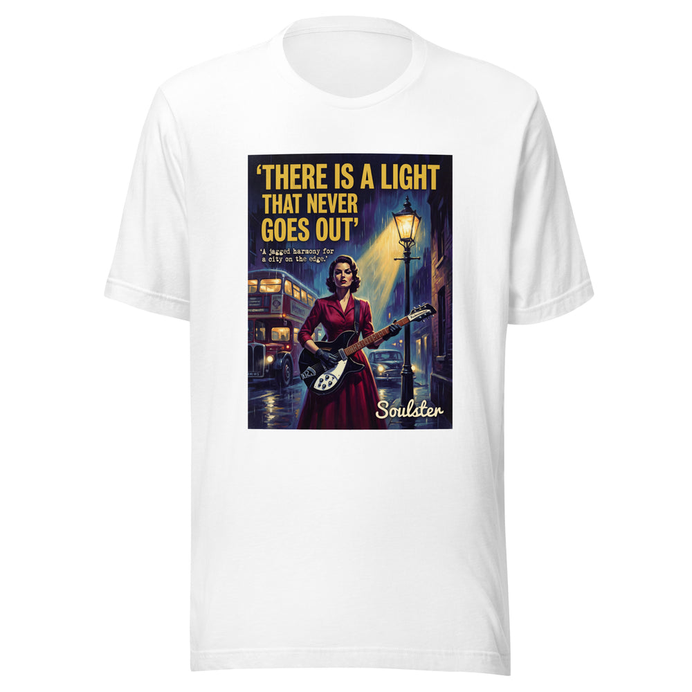 Soulster premium studio edition graphic t-shirt inspired by the timeless music legacy of There Is A Light That Never Goes Out T-Shirt - Film Noir Edition.