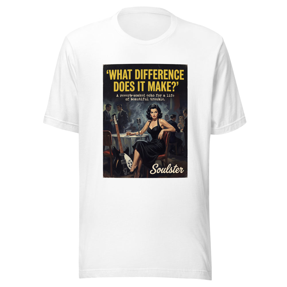 Soulster premium studio edition graphic t-shirt inspired by the timeless music legacy of What Difference Does It Make T-Shirt - Film Noir Edition.
