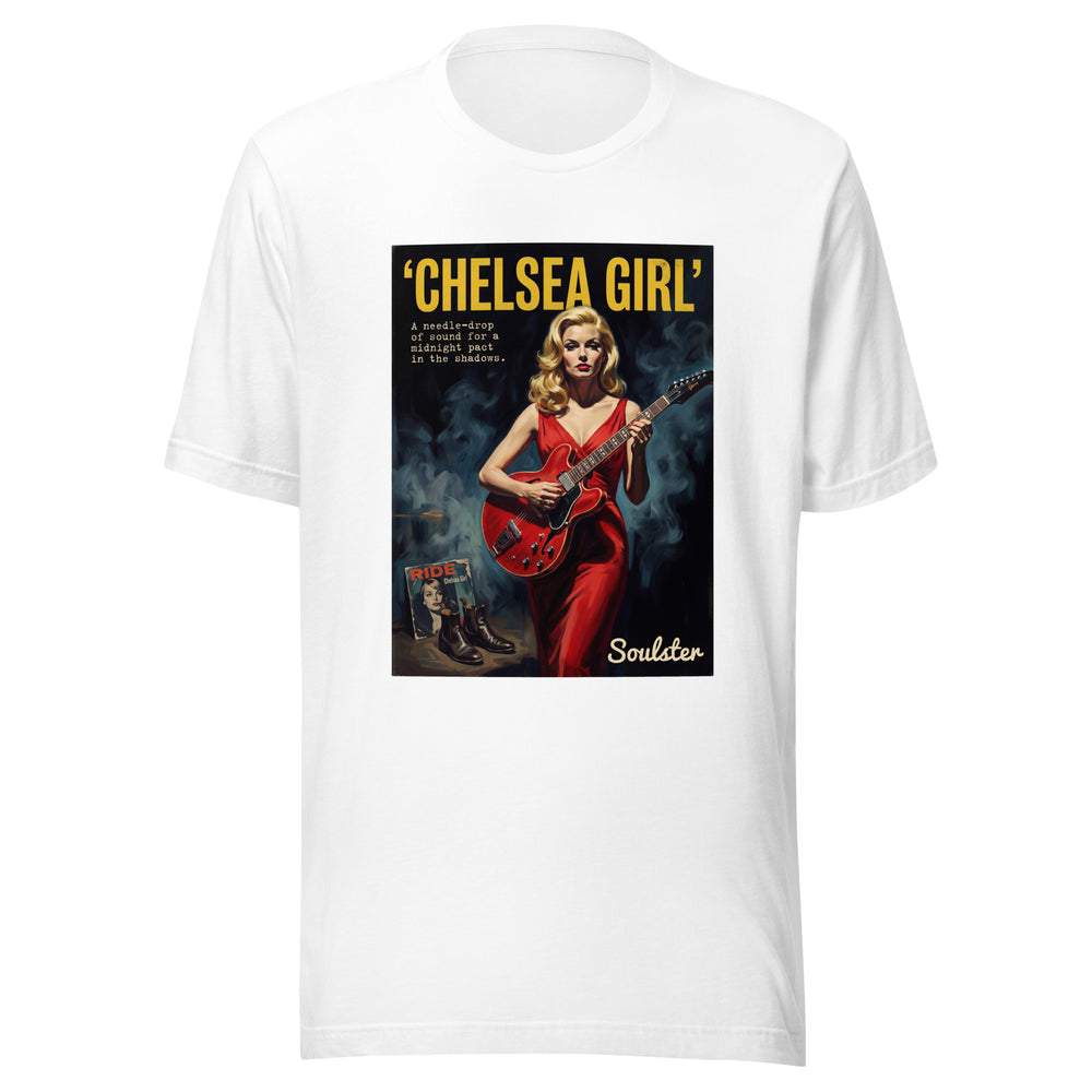 Soulster premium studio edition graphic t-shirt inspired by the timeless music legacy of Chelsea Girl T-Shirt - Film Noir Edition.