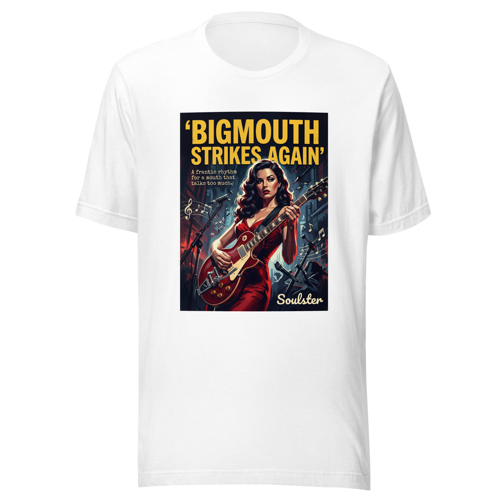 Soulster premium studio edition graphic t-shirt inspired by the timeless music legacy of Bigmouth Strikes Again T-Shirt - Film Noir Edition.