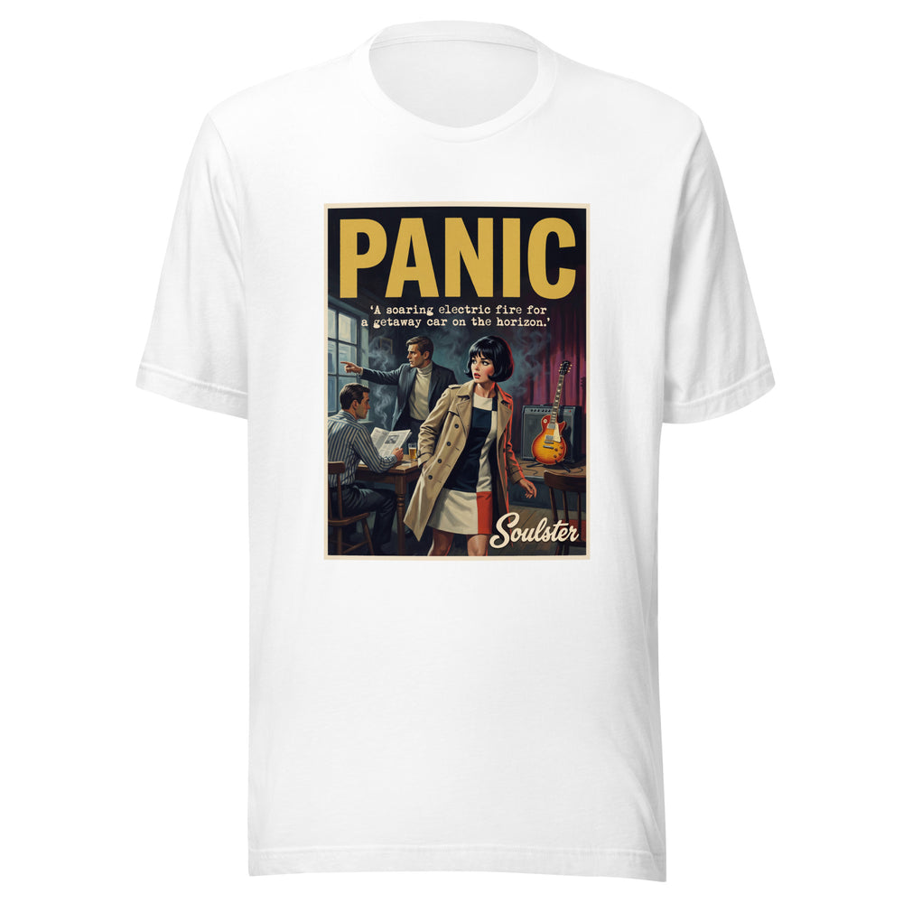 Soulster premium studio edition graphic t-shirt inspired by the timeless music legacy of Panic T-Shirt - Paperback Edition.