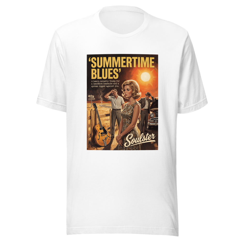 Soulster premium studio edition graphic t-shirt inspired by the timeless music legacy of Summertime Blues T-Shirt - Paperback Edition.