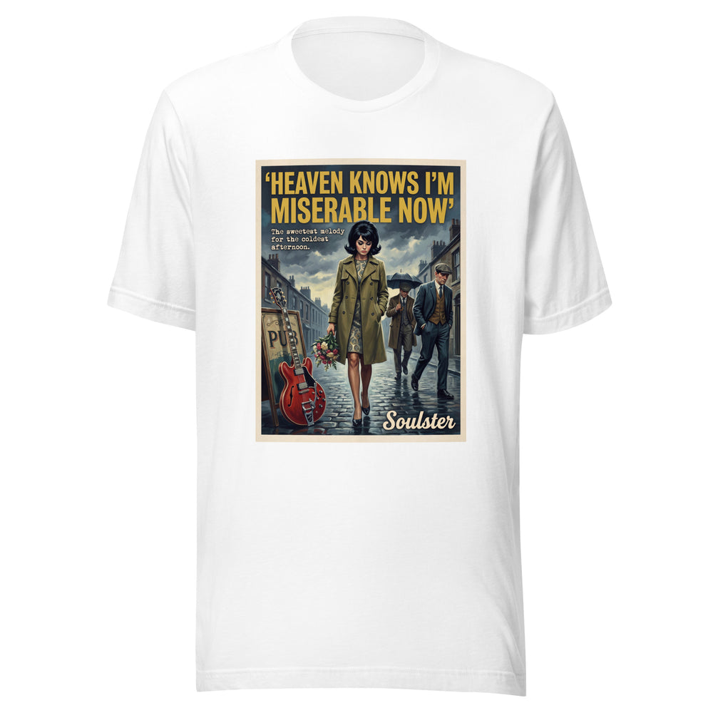 Soulster premium studio edition graphic t-shirt inspired by the timeless music legacy of Heaven Knows I'm Miserable Now - Paperback Edition.