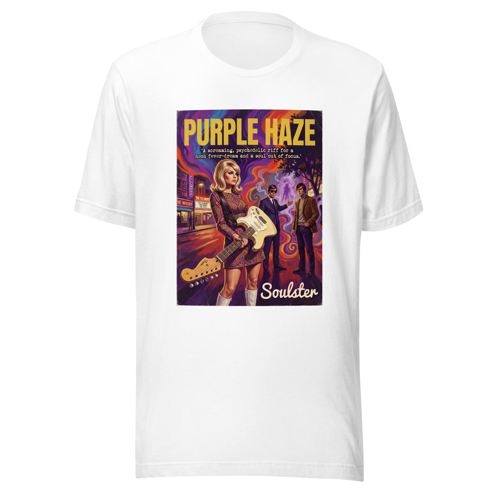 Soulster premium studio edition graphic t-shirt inspired by the timeless music legacy of Purple Haze T-Shirt - Paperback Edition.