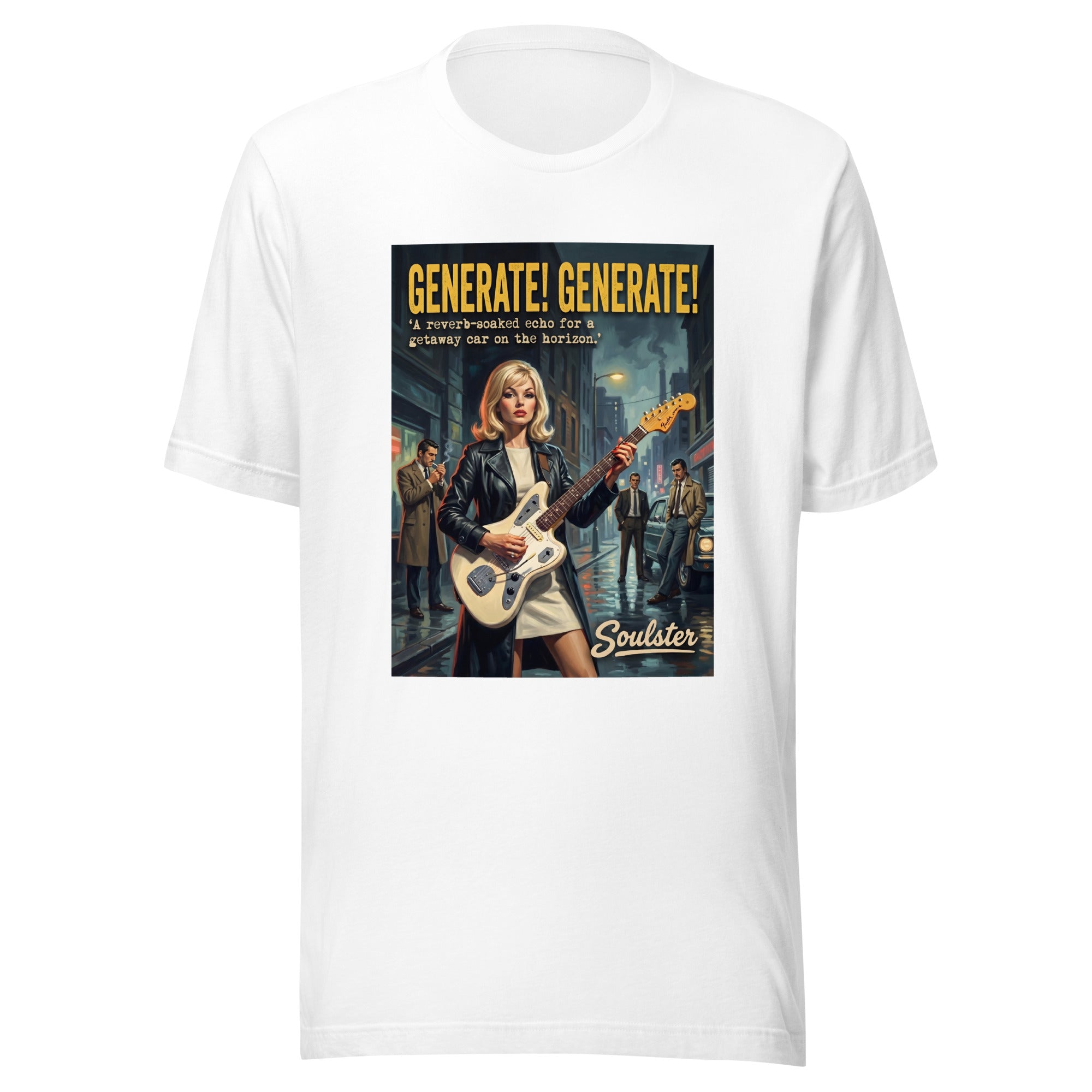 Soulster premium studio edition graphic t-shirt inspired by the timeless music legacy of Generate, Generate T-Shirt - Paperback Edition.