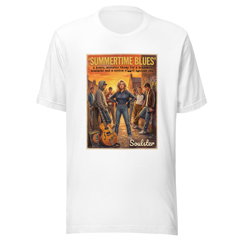 Soulster premium studio edition graphic t-shirt inspired by the timeless music legacy of Summertime Blues T-Shirt - Kitchen Sink Edition.