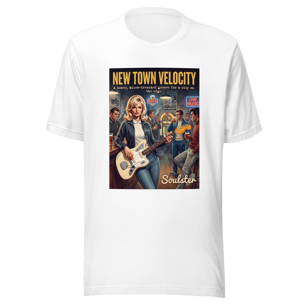 Soulster premium studio edition graphic t-shirt inspired by the timeless music legacy of New Town Velocity T-Shirt - Kitchen Sink Edition.