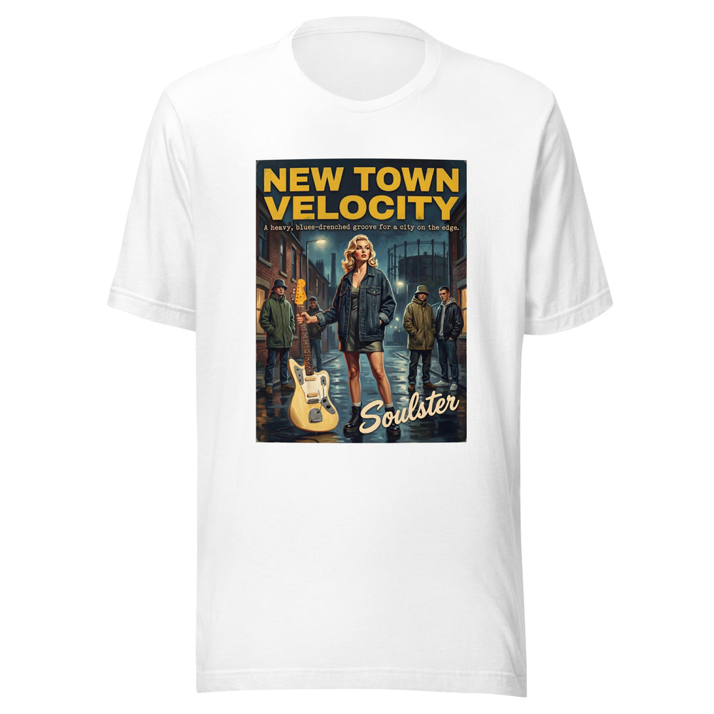 Soulster premium studio edition graphic t-shirt inspired by the timeless music legacy of New Town Velocity T-Shirt - Northern Life Edition.