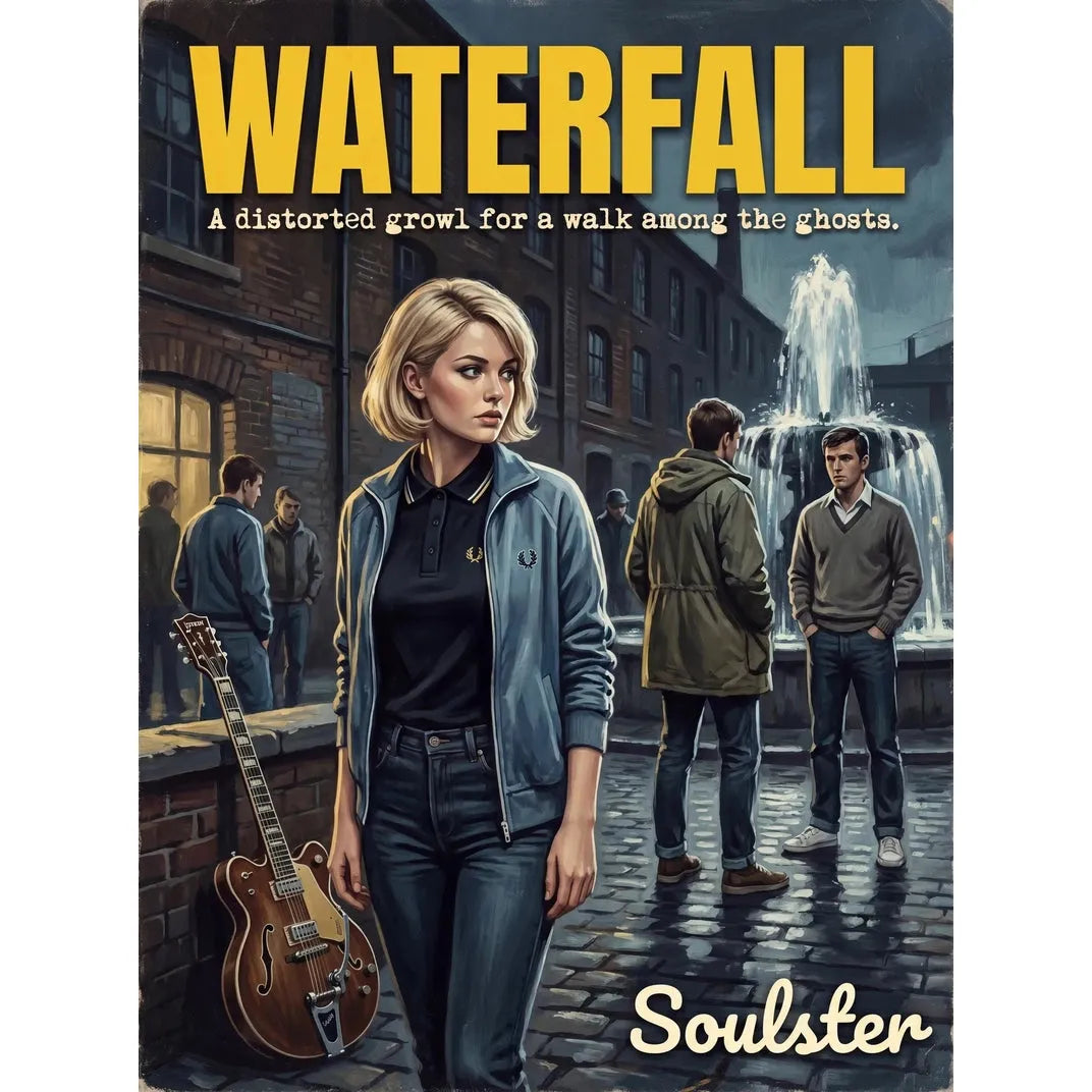 Soulster retro pulp thriller book cover style art print illustration inspired by The Stone Roses - Waterfall.