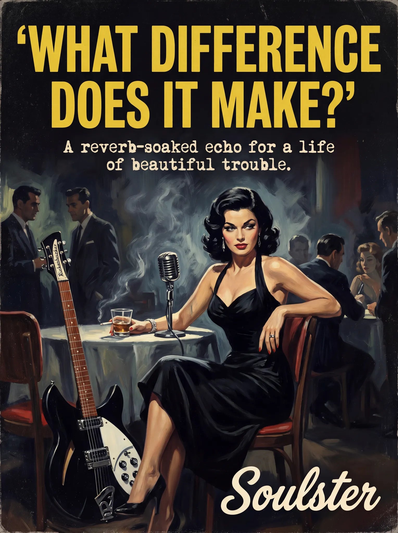 Soulster cinematic vintage pulp book cover art print illustration styled in a classic 1950s design layout inspired by What Difference Does It Make?.