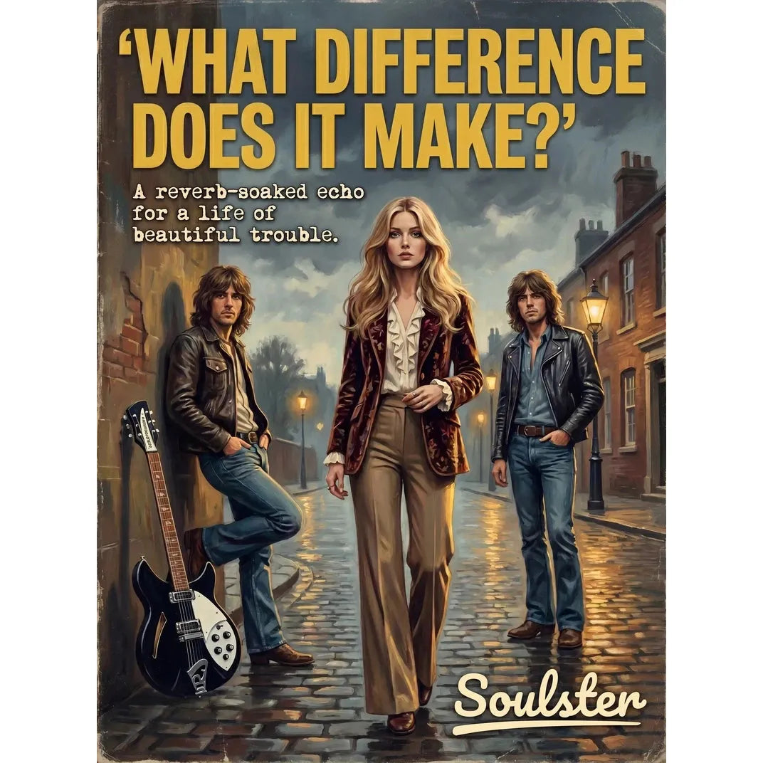 Soulster cinematic vintage pulp book cover art print illustration styled in a classic 1970s design layout inspired by What Difference Does It Make?.