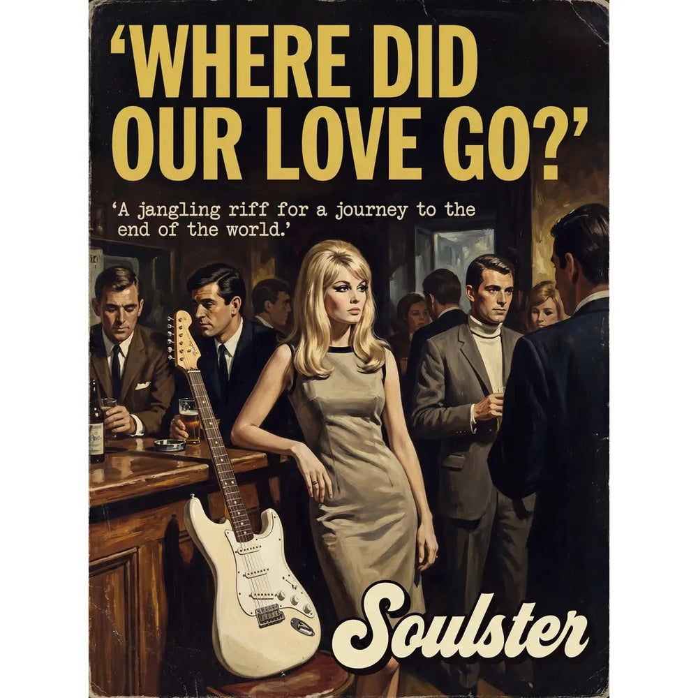 Soulster cinematic vintage pulp book cover art print illustration styled in a classic 1960s theme inspired by Where Did Our Love Go?.