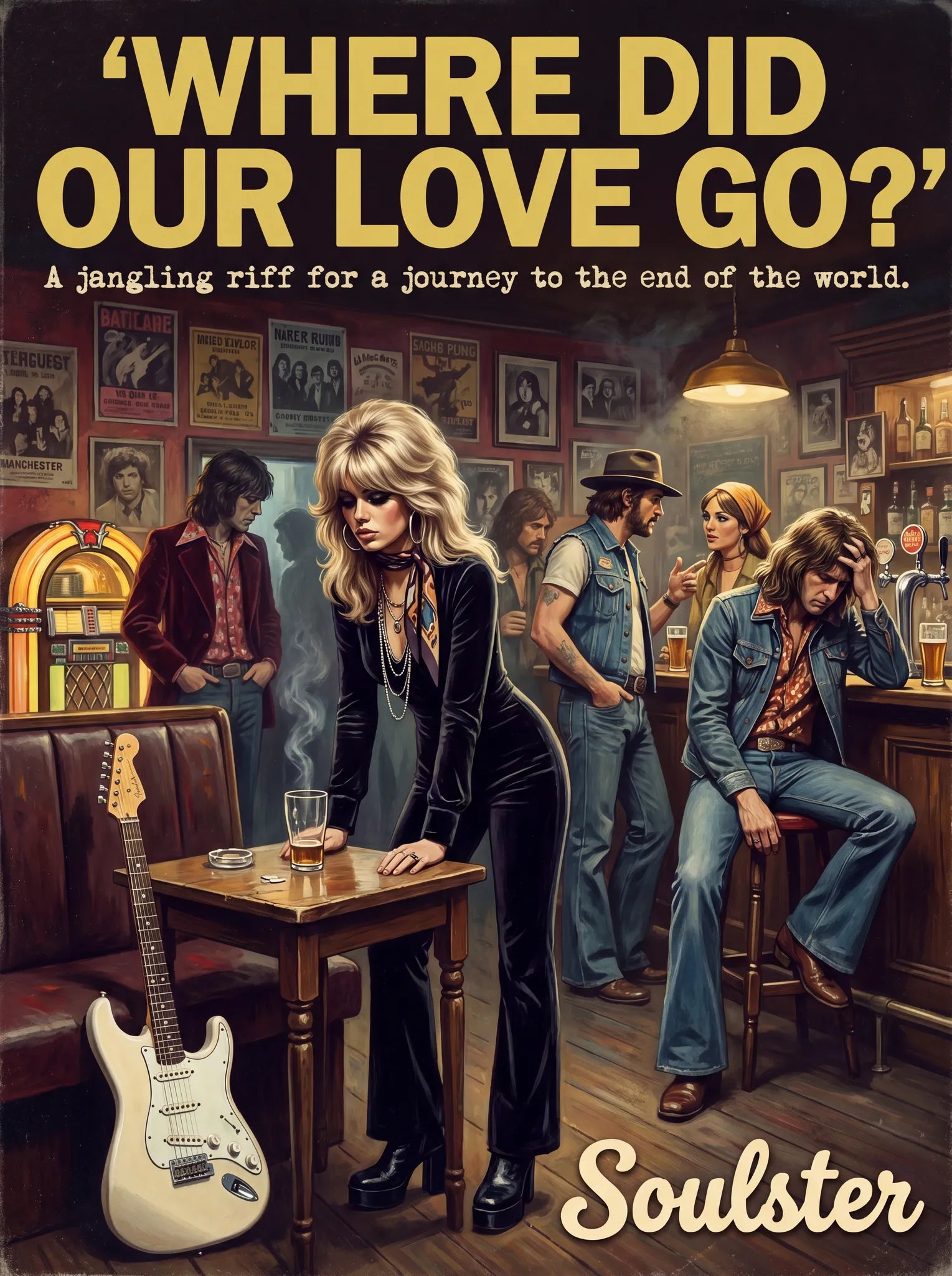 Soulster cinematic vintage pulp book cover art print illustration styled in a classic 1970s theme inspired by Where Did Our Love Go?.