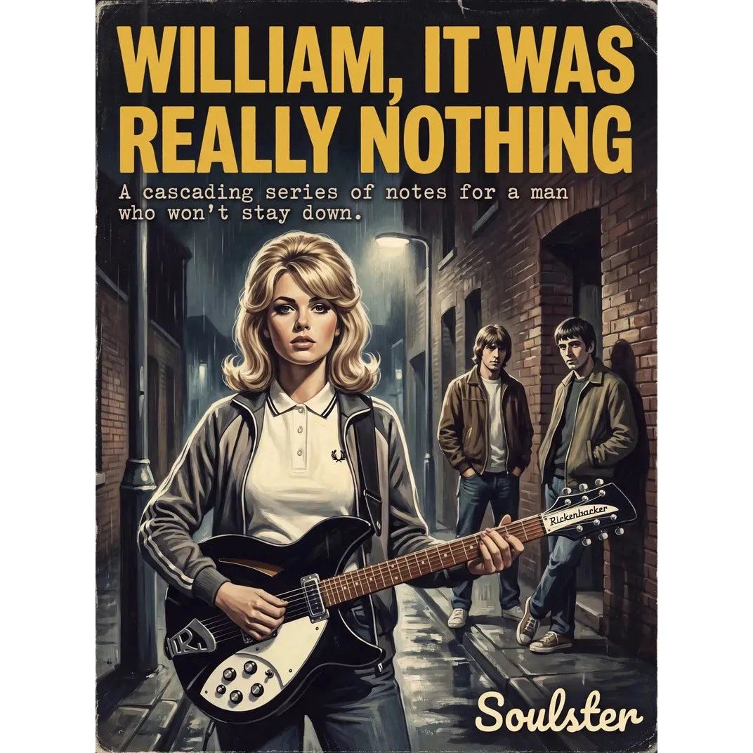 Soulster retro pulp thriller book cover style art print illustration inspired by The Smiths - William, It Was Really Nothing.