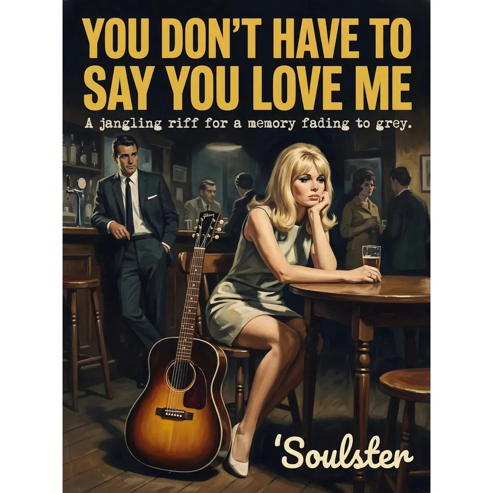 Soulster cinematic vintage pulp book cover art print illustration styled in a classic 1960s theme inspired by You Don't Have To Say You Love Me.