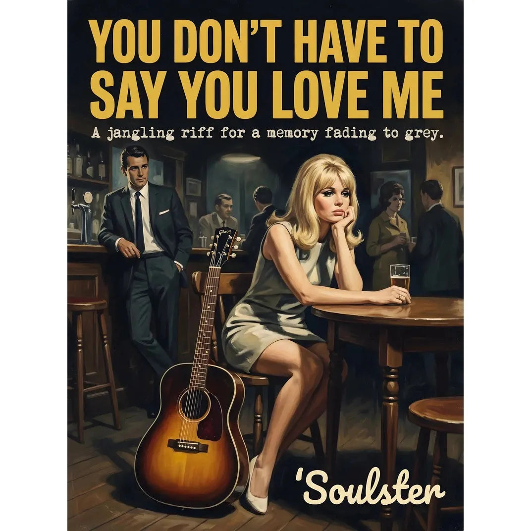 Soulster cinematic vintage pulp book cover art print illustration styled in a classic 1960s theme inspired by You Don't Have To Say You Love Me.
