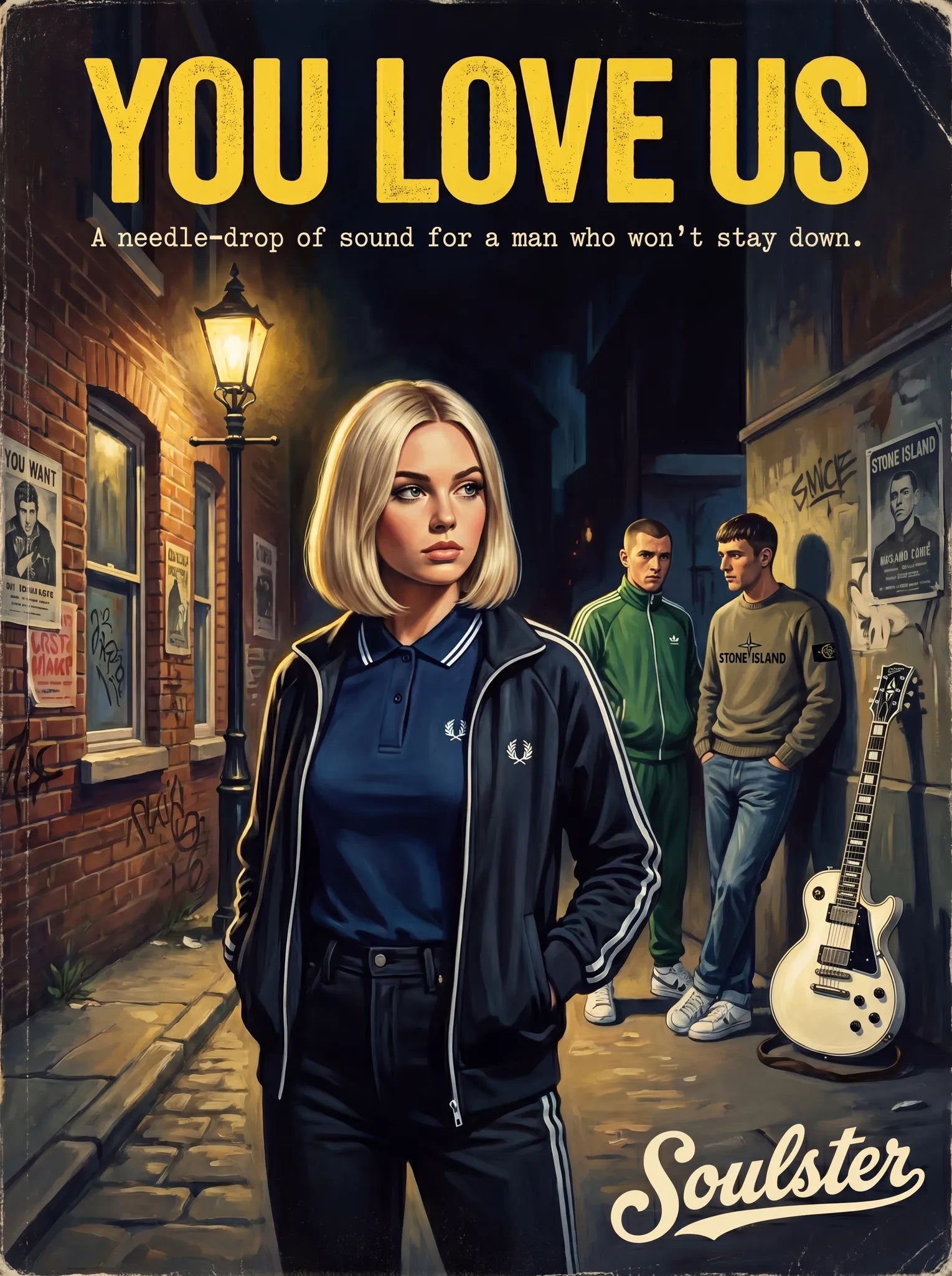 Soulster retro pulp thriller book cover style art print illustration inspired by Alternative Indie - You Love Us.