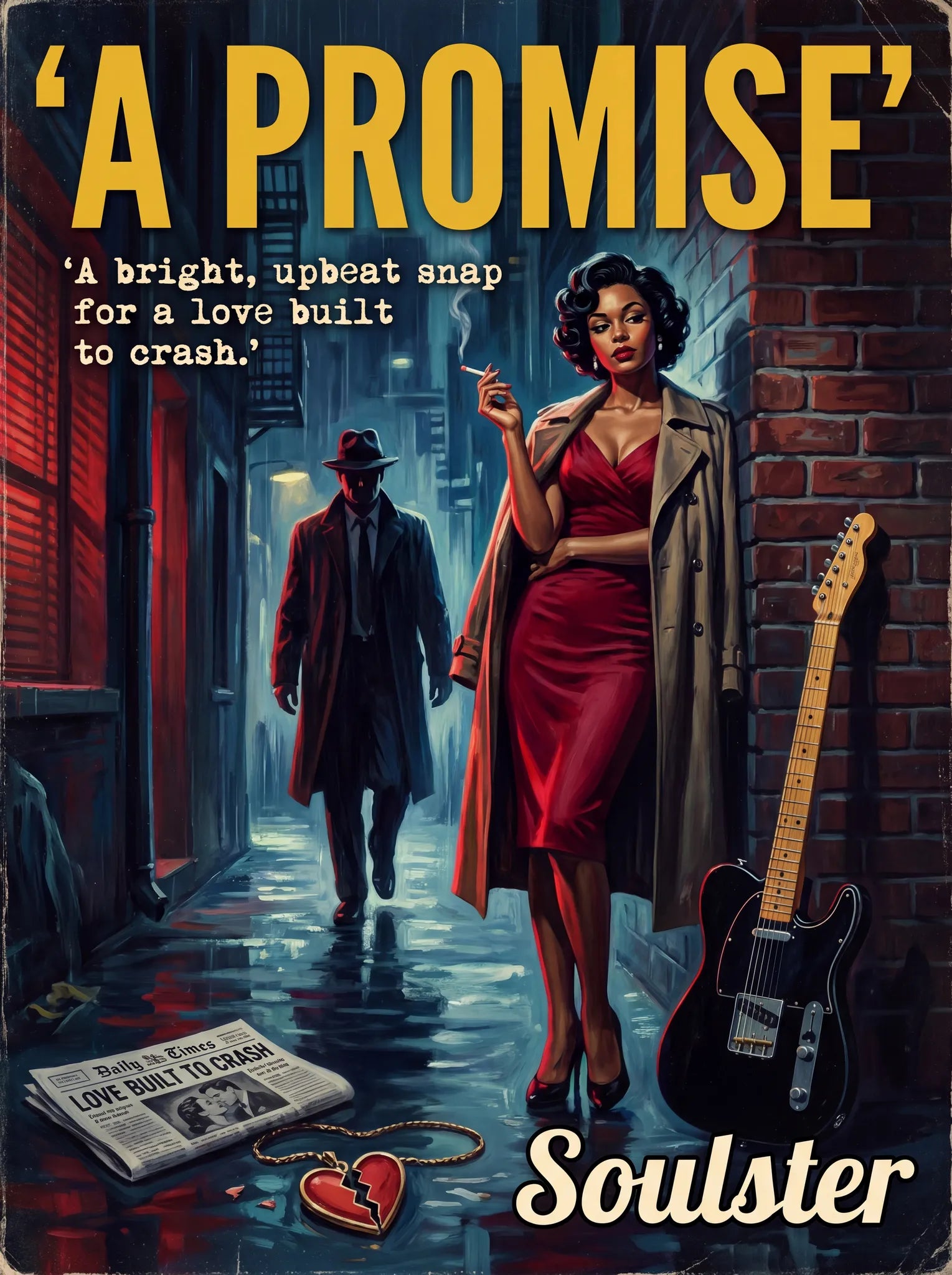 Soulster cinematic vintage pulp book cover art print illustration styled in a classic 1950s design layout inspired by A Promise.