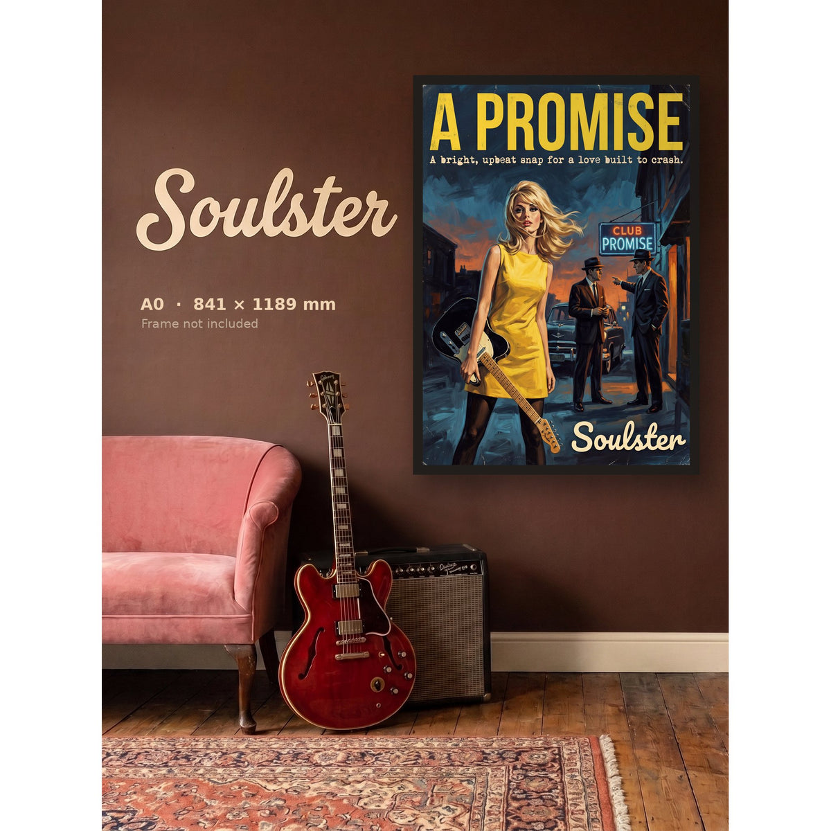 A Promise - 1960s Print shown framed on a wall in A0 size. Frame not included.