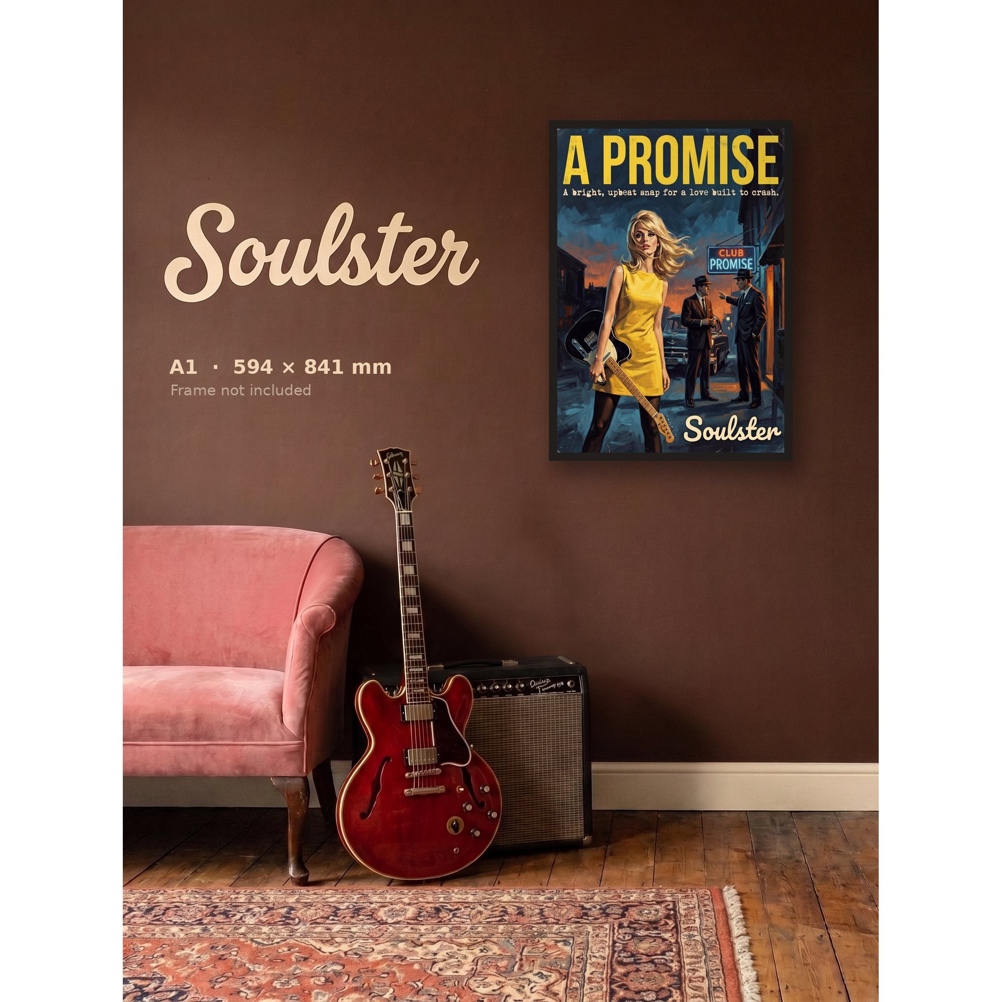 A Promise - 1960s Print shown framed on a wall in A1 size. Frame not included.