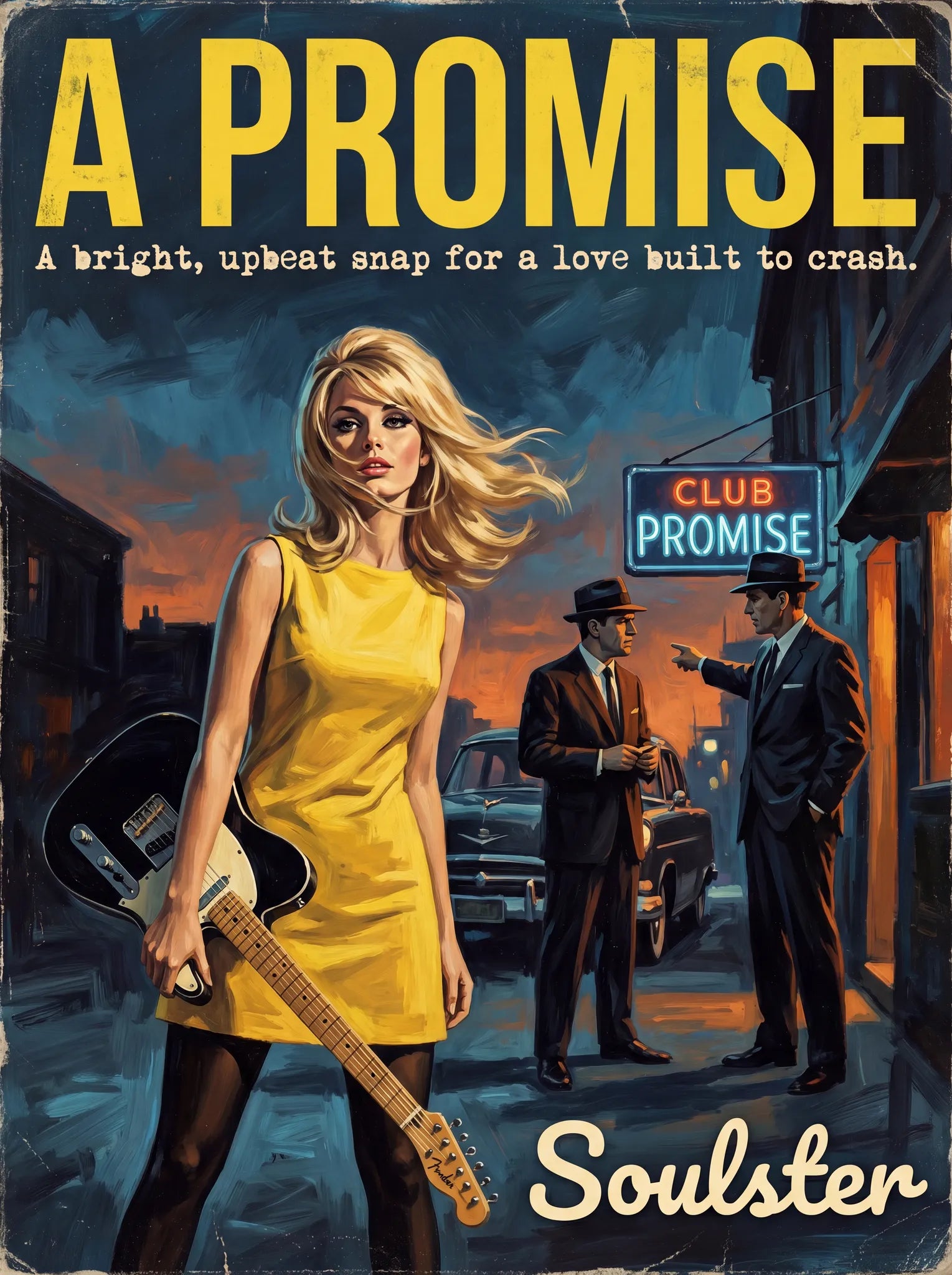 Soulster cinematic vintage pulp book cover art print illustration styled in a classic 1960s design layout inspired by A Promise.