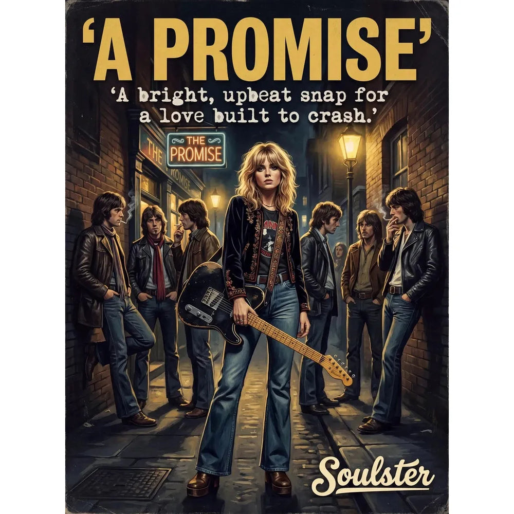 Soulster cinematic vintage pulp book cover art print illustration styled in a classic 1970s design layout inspired by A Promise.