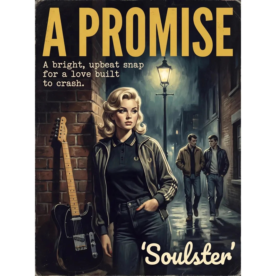 Soulster retro pulp thriller book cover style art print illustration inspired by Alternative Indie - A Promise.