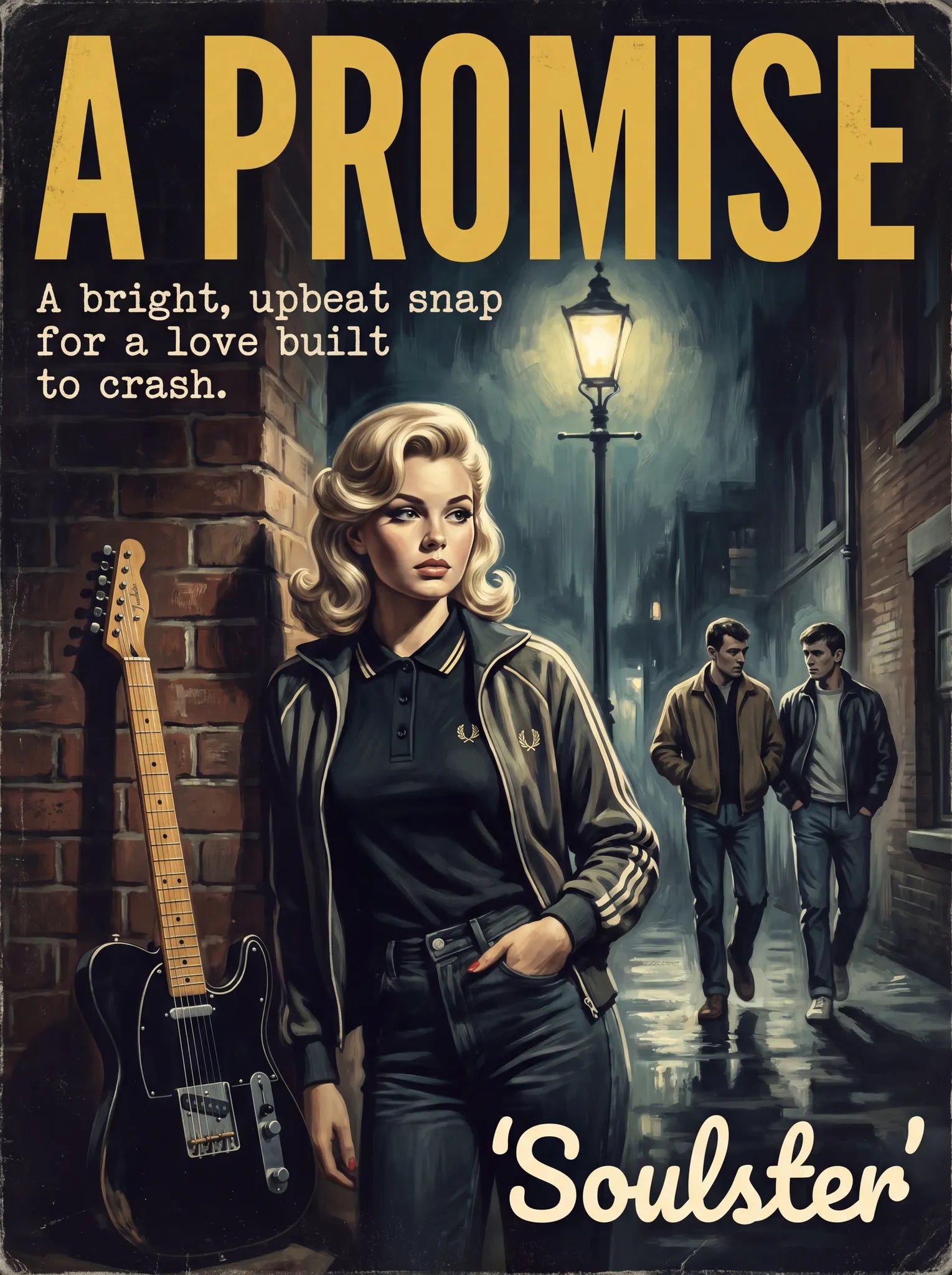 Soulster retro pulp thriller book cover style art print illustration inspired by Alternative Indie - A Promise.