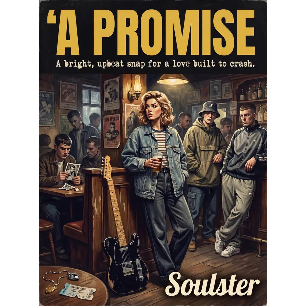 Soulster cinematic vintage pulp book cover art print illustration styled in a classic 1990s design layout inspired by A Promise.
