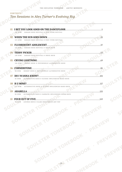 A printed table of contents page from a book, showing chapter and section headings with page numbers. The page has a white background with black text and repeated diagonal Soulster watermark text across it.
