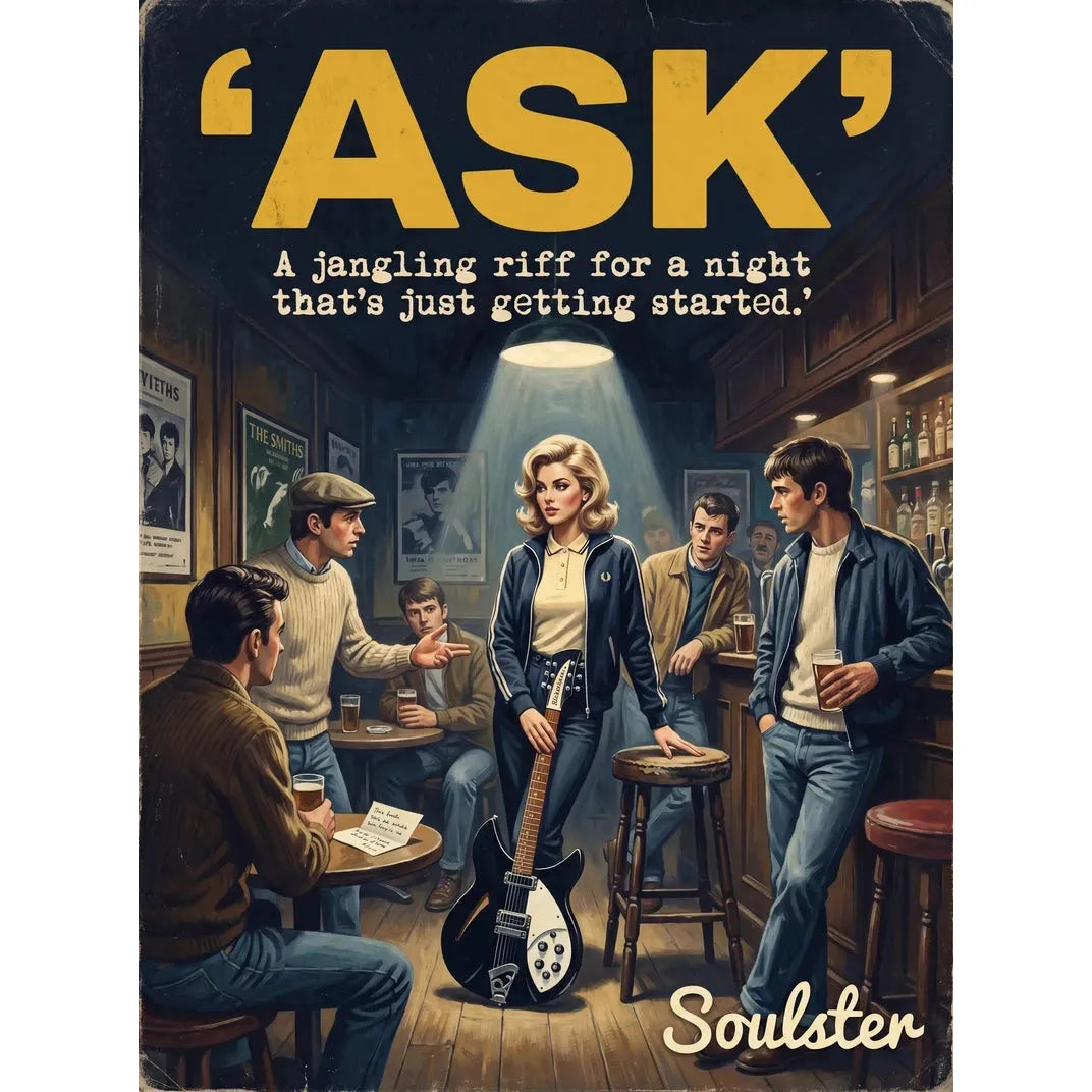 Soulster retro pulp thriller book cover style art print illustration inspired by The Smiths - Ask.