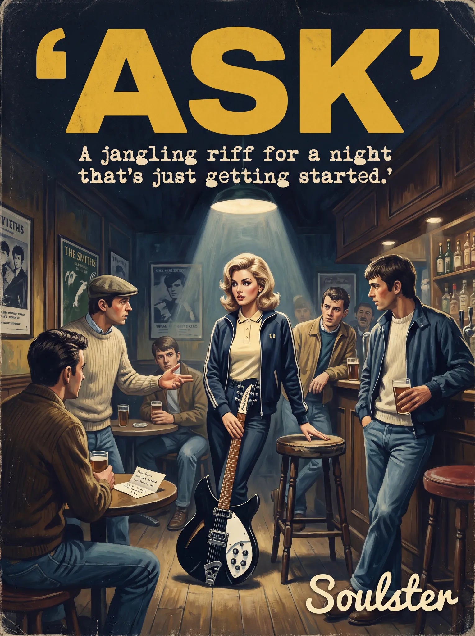 Soulster retro pulp thriller book cover style art print illustration inspired by The Smiths - Ask.