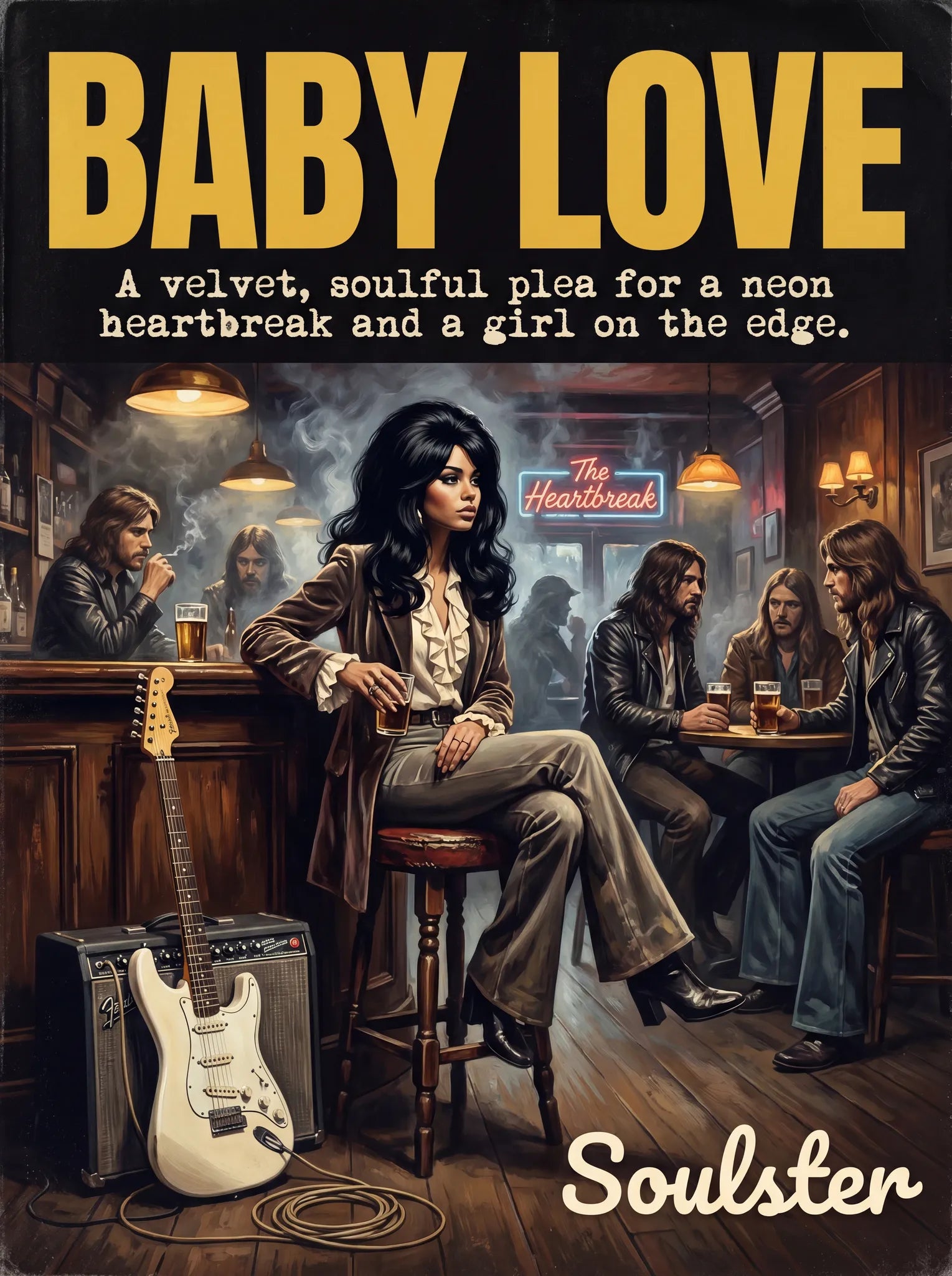 Soulster cinematic vintage pulp book cover art print illustration styled in a classic 1970s theme inspired by Baby Love.