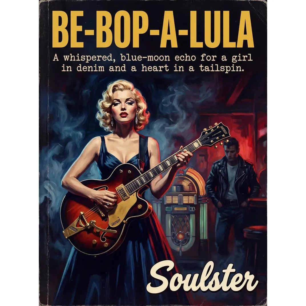 Soulster cinematic vintage pulp book cover art print illustration styled in a classic 1950s theme inspired by Be-Bop-A-Lula.