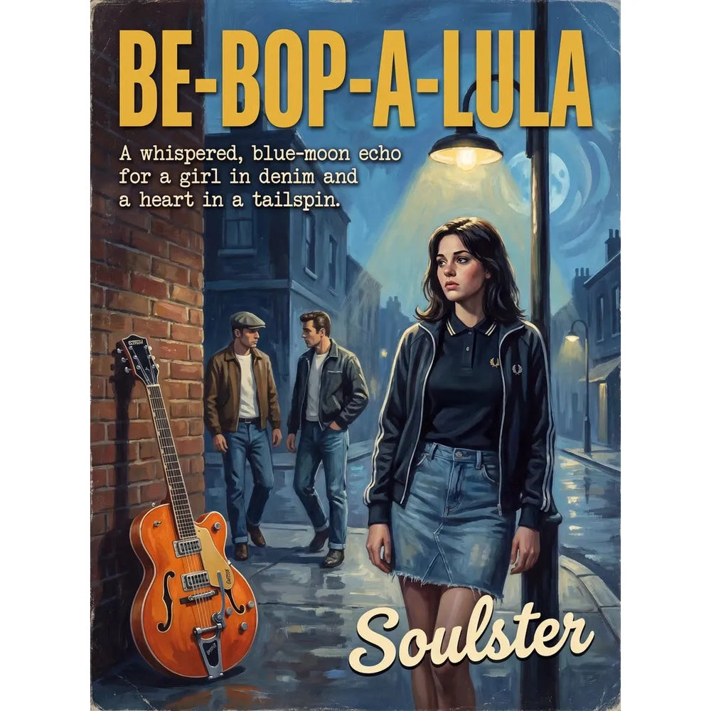Soulster retro pulp thriller book cover style art print illustration inspired by Alternative Indie - Be-Bop-A-Lula.
