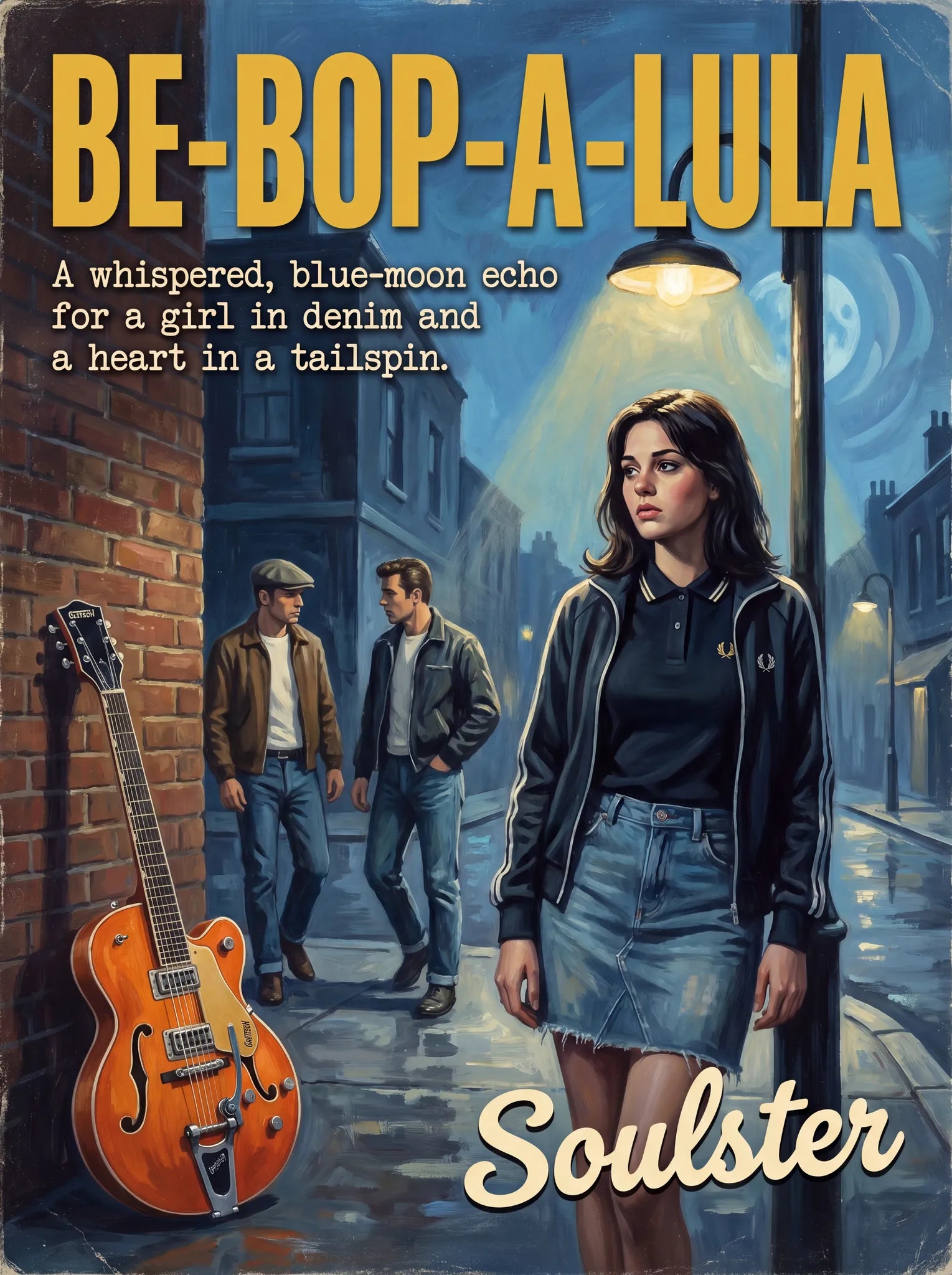 Soulster retro pulp thriller book cover style art print illustration inspired by Alternative Indie - Be-Bop-A-Lula.