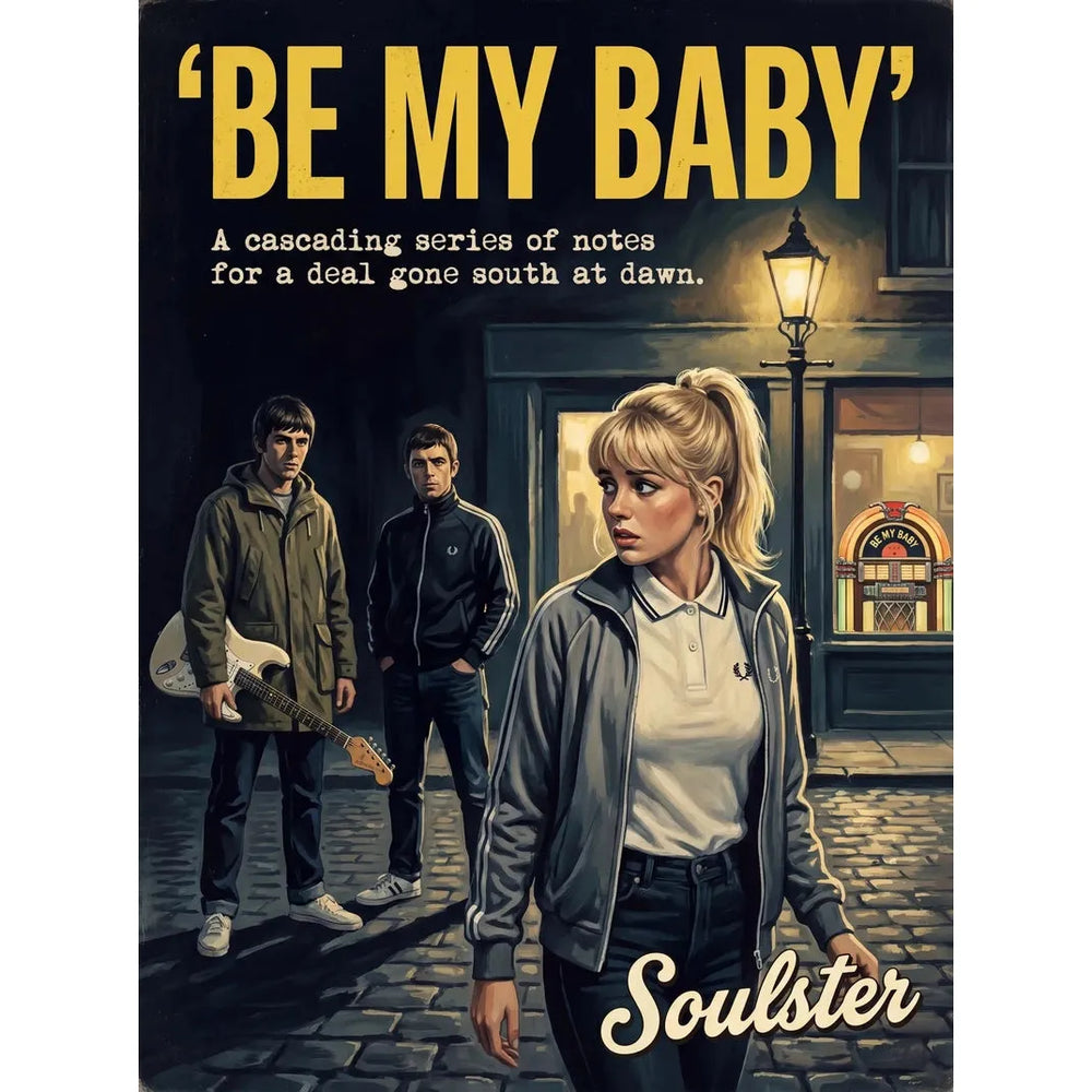 Soulster retro pulp thriller book cover style art print illustration inspired by Alternative Indie - Be My Baby.