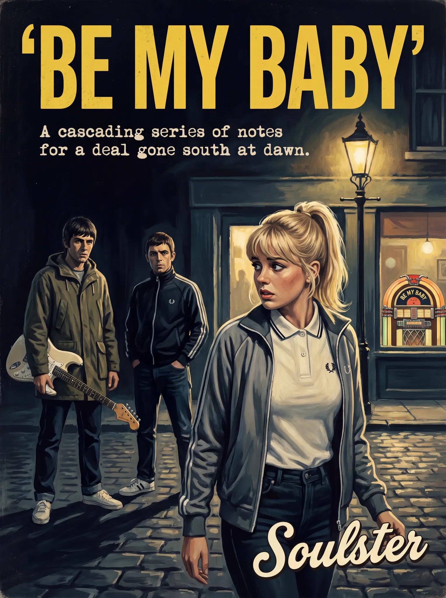 Soulster retro pulp thriller book cover style art print illustration inspired by Alternative Indie - Be My Baby.