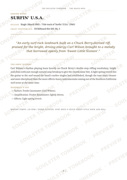 A page from a music book or booklet showing the song 'Surfin' U.S.