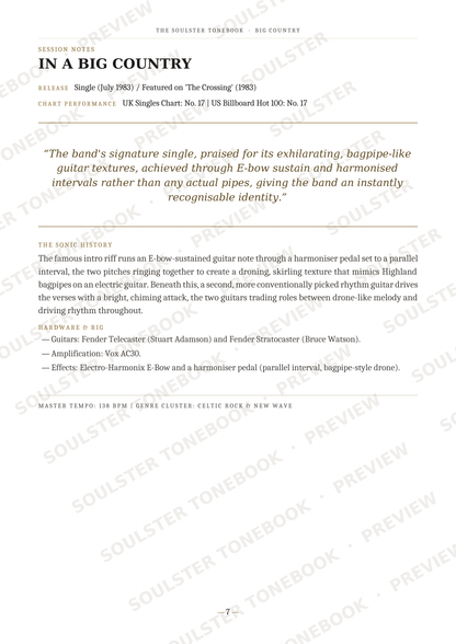 A printed page from a music publication showing the front cover of a single titled "IN A BIG COUNTRY," with release details, a review quote, track listing, and liner notes. The page is mostly white with black text and diagonal watermark text across it.