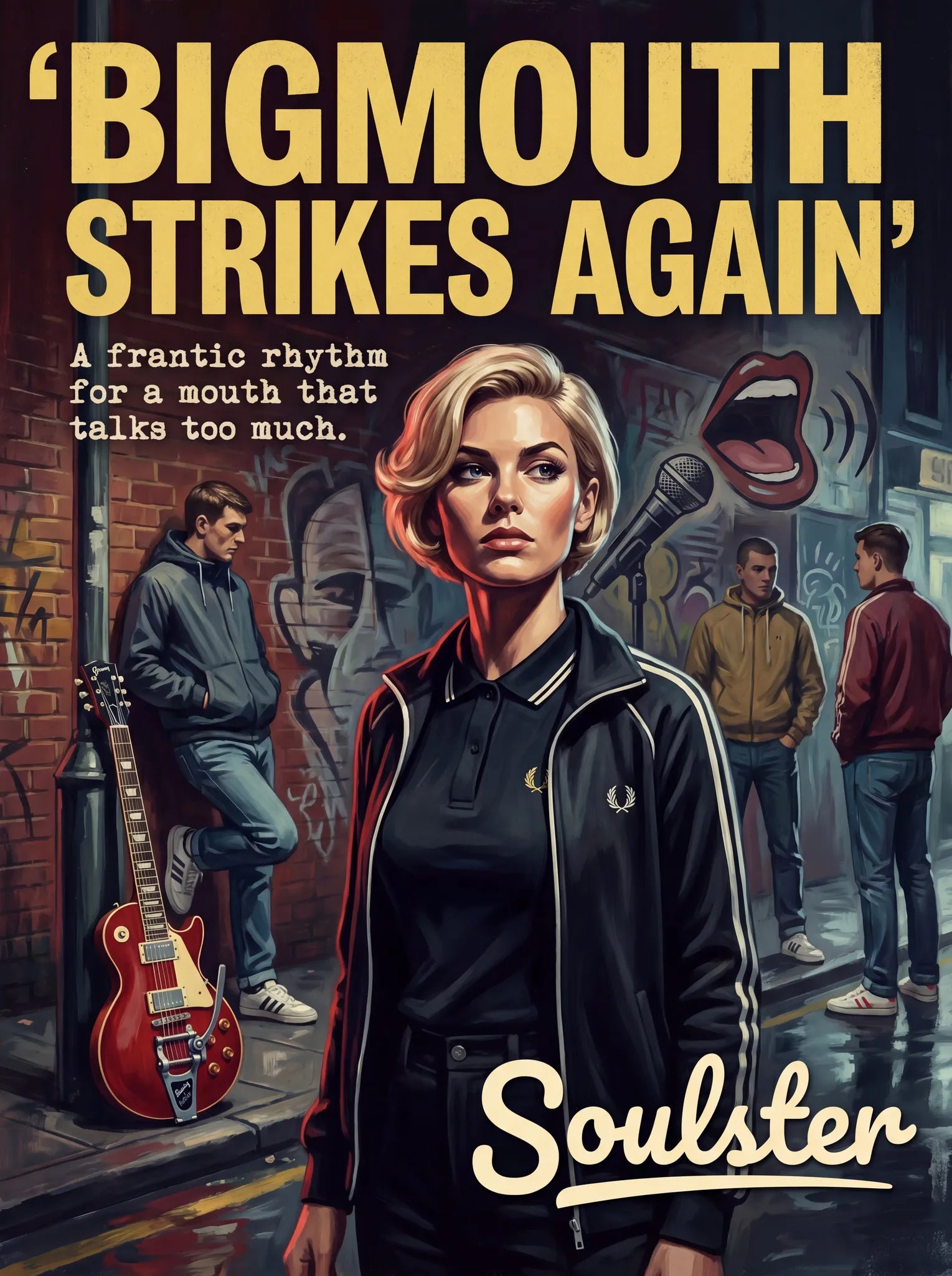 Soulster retro pulp thriller book cover style art print illustration inspired by The Smiths - Bigmouth Strikes Again.
